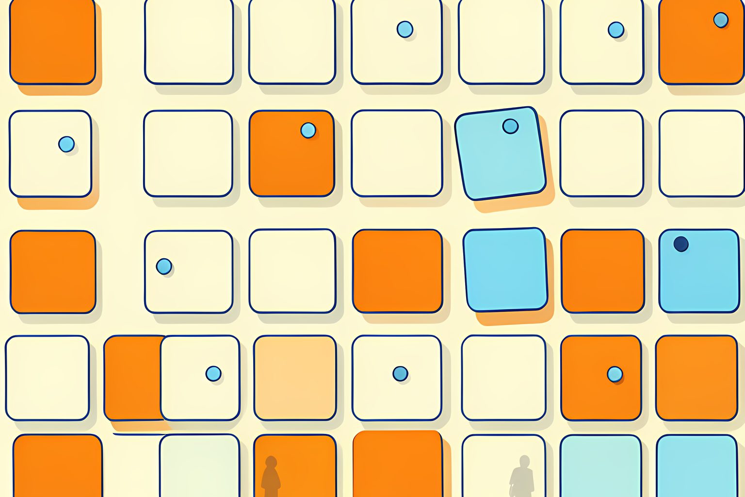A text-free pattern of blank cream square tiles with one sky-blue tile playfully set slightly out of line.