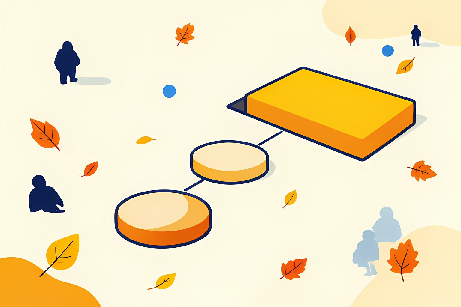 A stylized relay scene on a cream background: a baseball being passed from one open hand-shaped glove to another along a curving path of stepping stones.