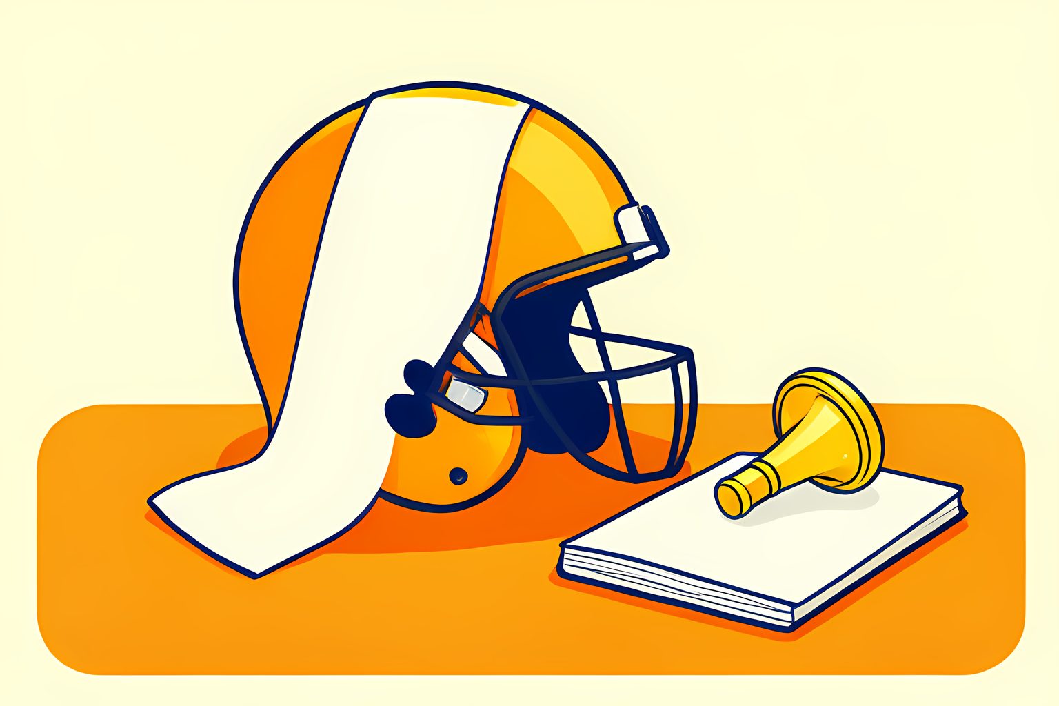 A clean white quarterback wristband towel and a golden whistle resting on a sunlit oak bench with a small blue dot