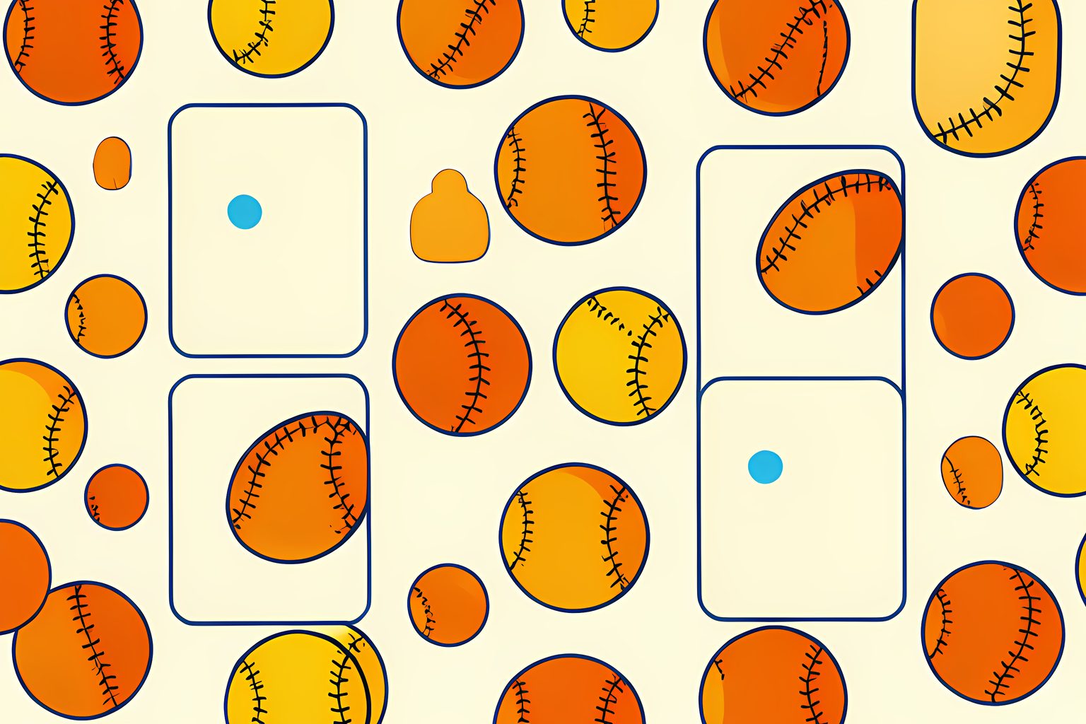 A repeating pattern of paired baseballs and blank lineup cards contains two nearly matching but subtly different baseballs, with no people, logos, letters or numbers.