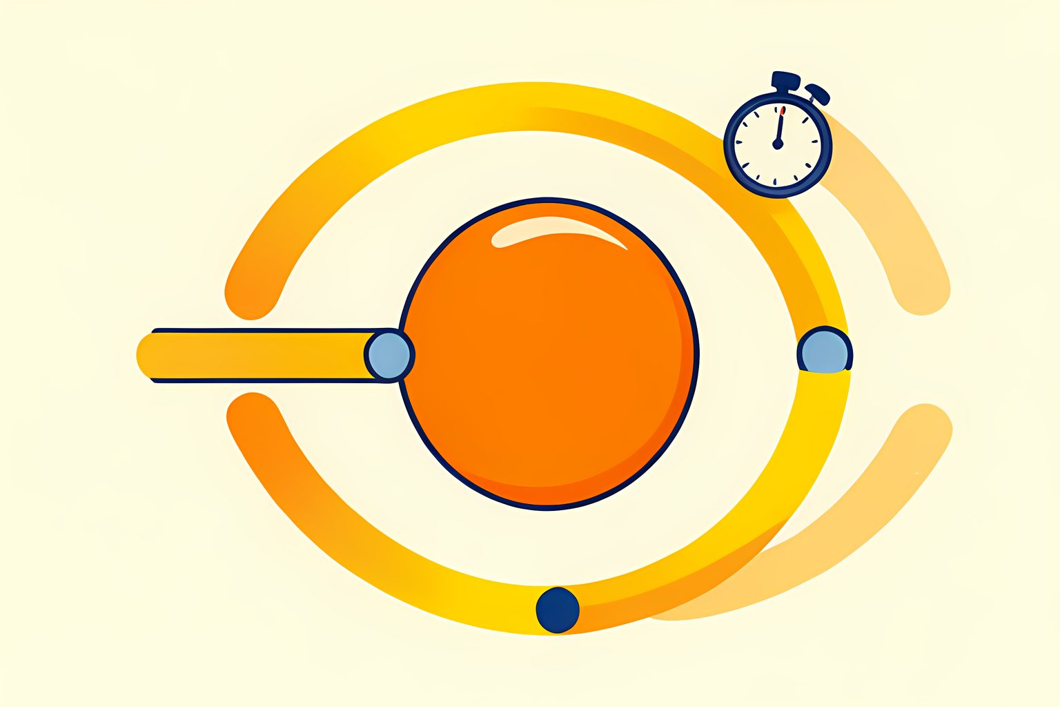 An abstract diagram of three warm golden paths accelerating from a starting line and curving into one bright football-shaped oval.