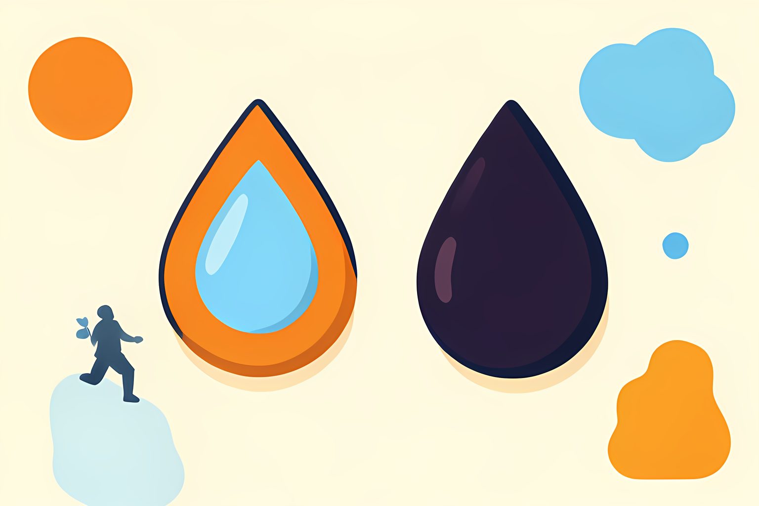 A text-free visual metaphor of two matching deep berry lacquer droplets on cream: one holds a crisp window reflection and the other looks soft like velvet, with no people.