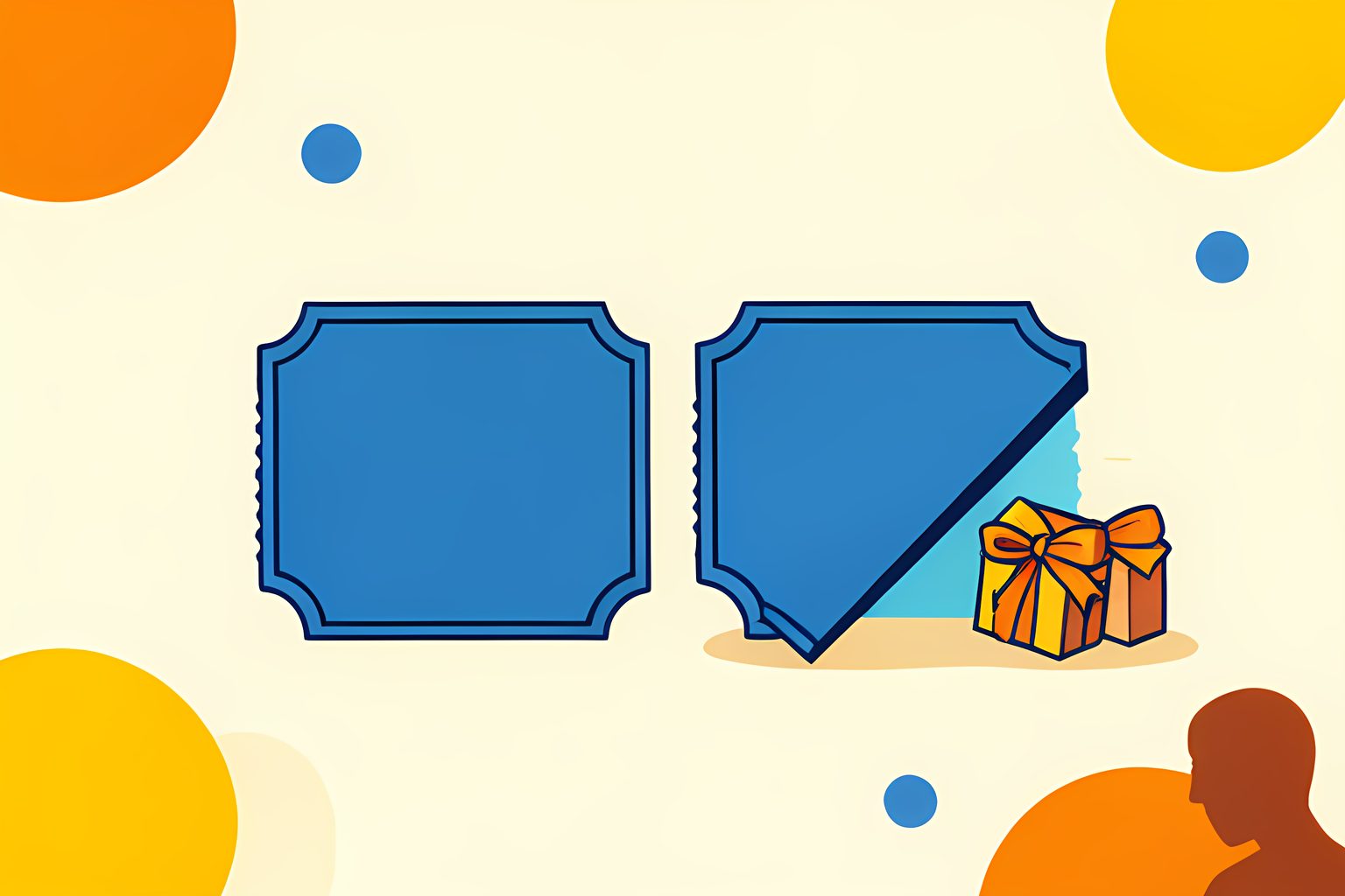 Four blank blue game tickets form a row as two ribboned baseball boxes catch the shifting weekend light.