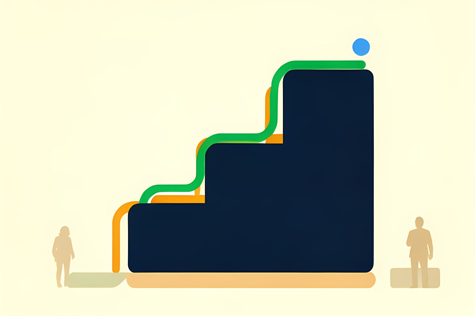 A neat stack of blank storage-drive shapes rising in size from small to large on a warm tabletop, connected by soft glowing data lines.