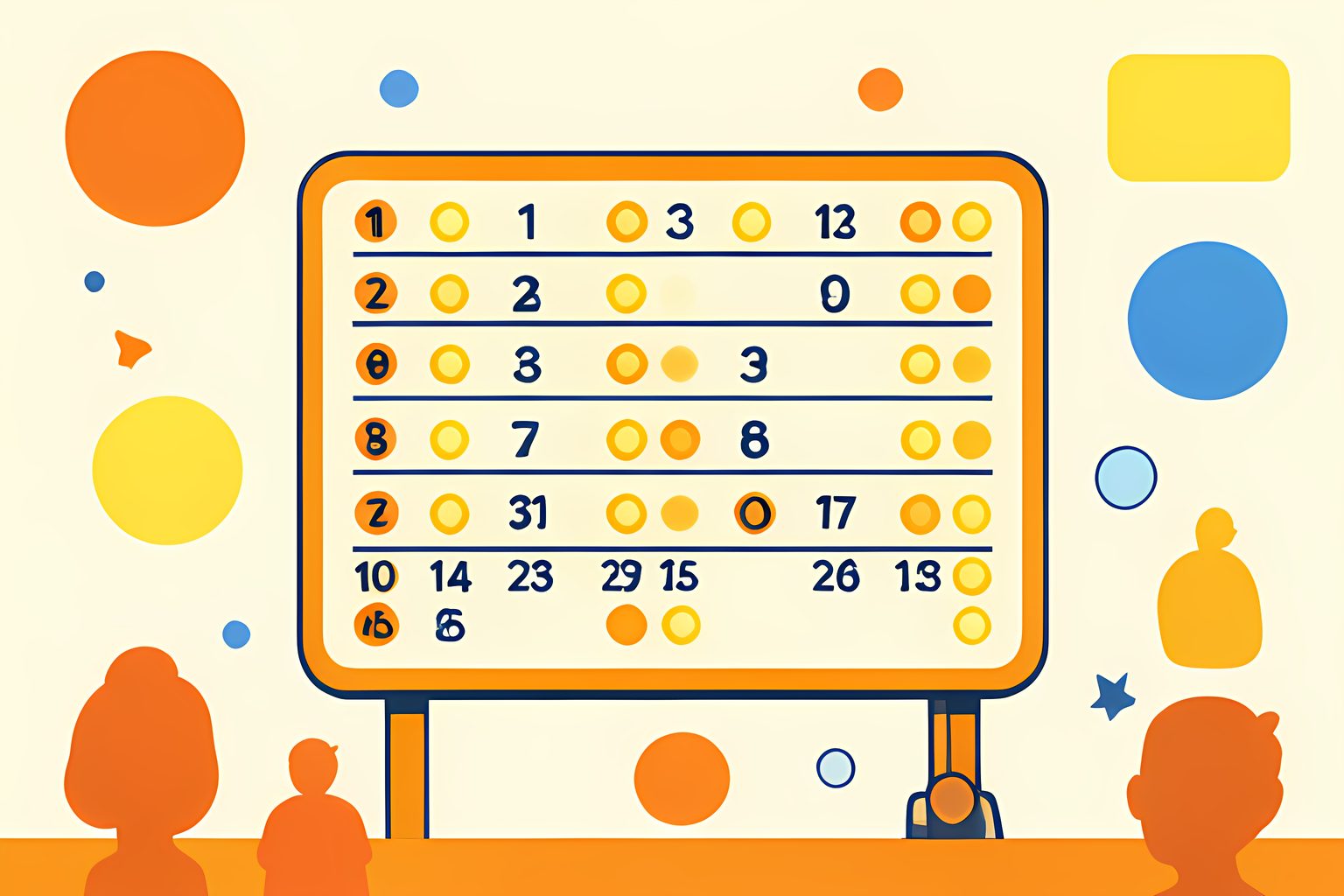 A stylized glowing standings board showing numbered ranks from one to thirty-six with warm geometric light accents on a cream background.