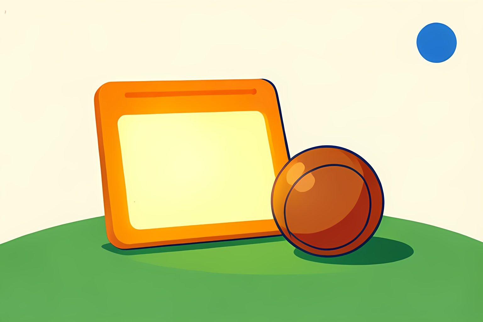 A conceptual editorial composition showing an electronic substitution board glowing with orange numbers beside a bench on a cream field