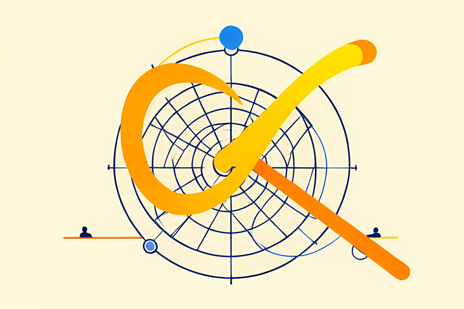 Abstract geometric diagram showing the curving arc of heavy topspin contrasted with the straight laser trajectory of a flat tennis drive over a net