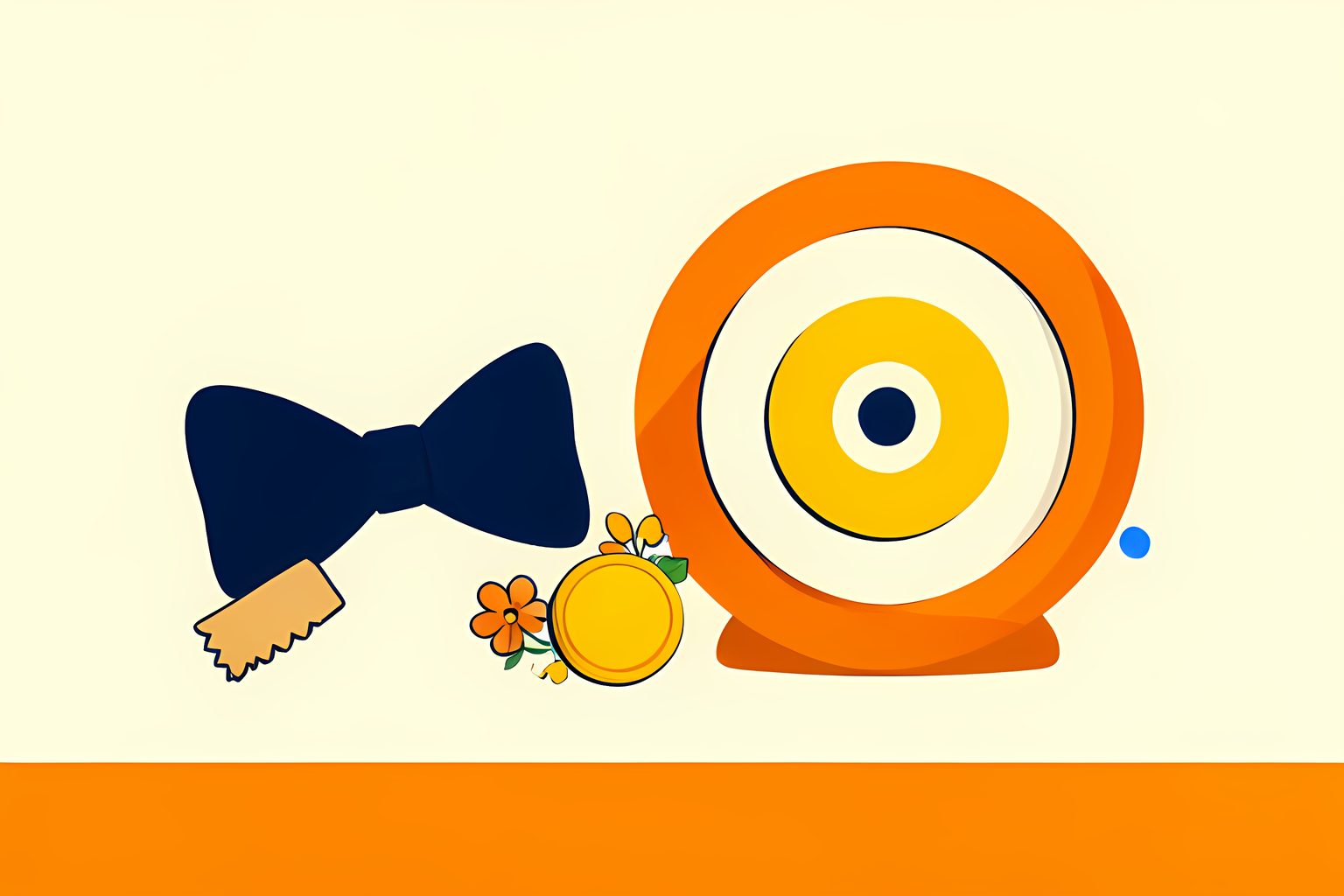 A sunny text-free editorial still life of a plain bow, two arrow-shaped tokens, a small golden medal disc, and a blank circular target set among flowers on a low table.