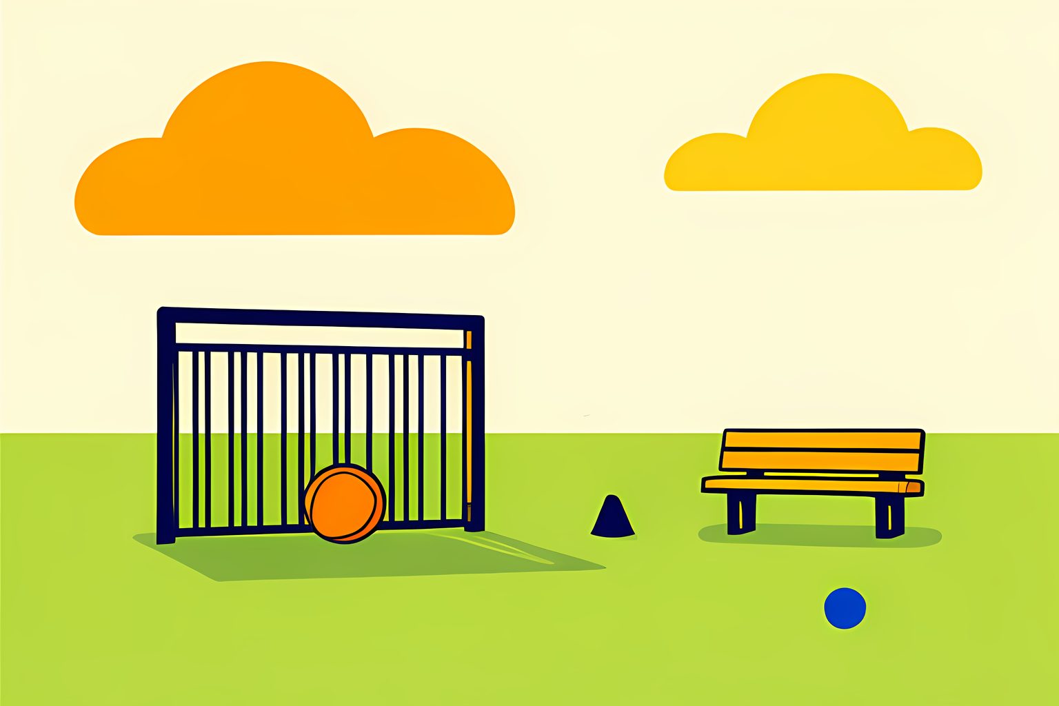 A sunny, unbranded football training ground with a small numbered-free practice gate and an empty ball resting on the grass.