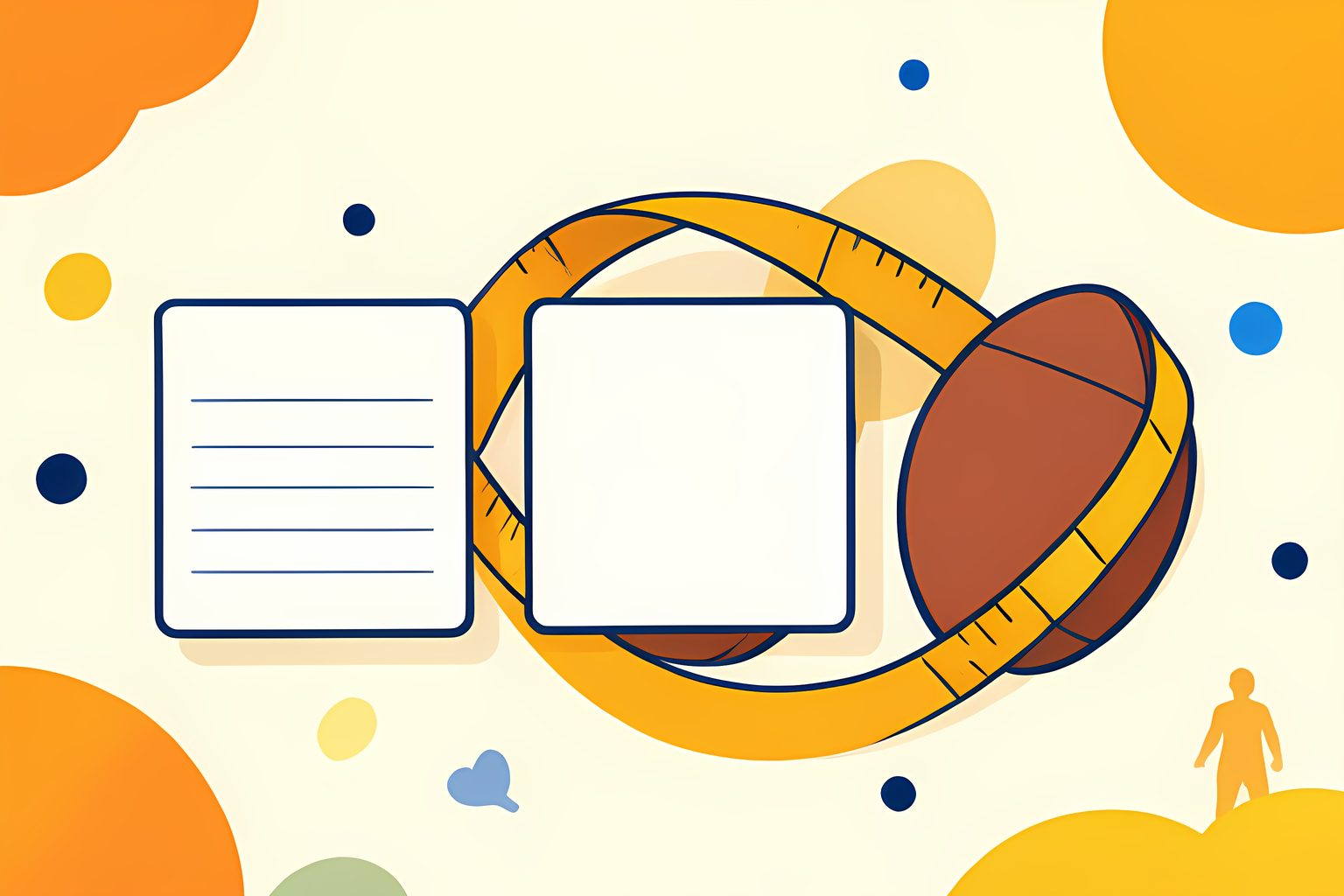 Three blank football schedule cards sit in a neat row while one golden measuring ribbon curls around all of them.