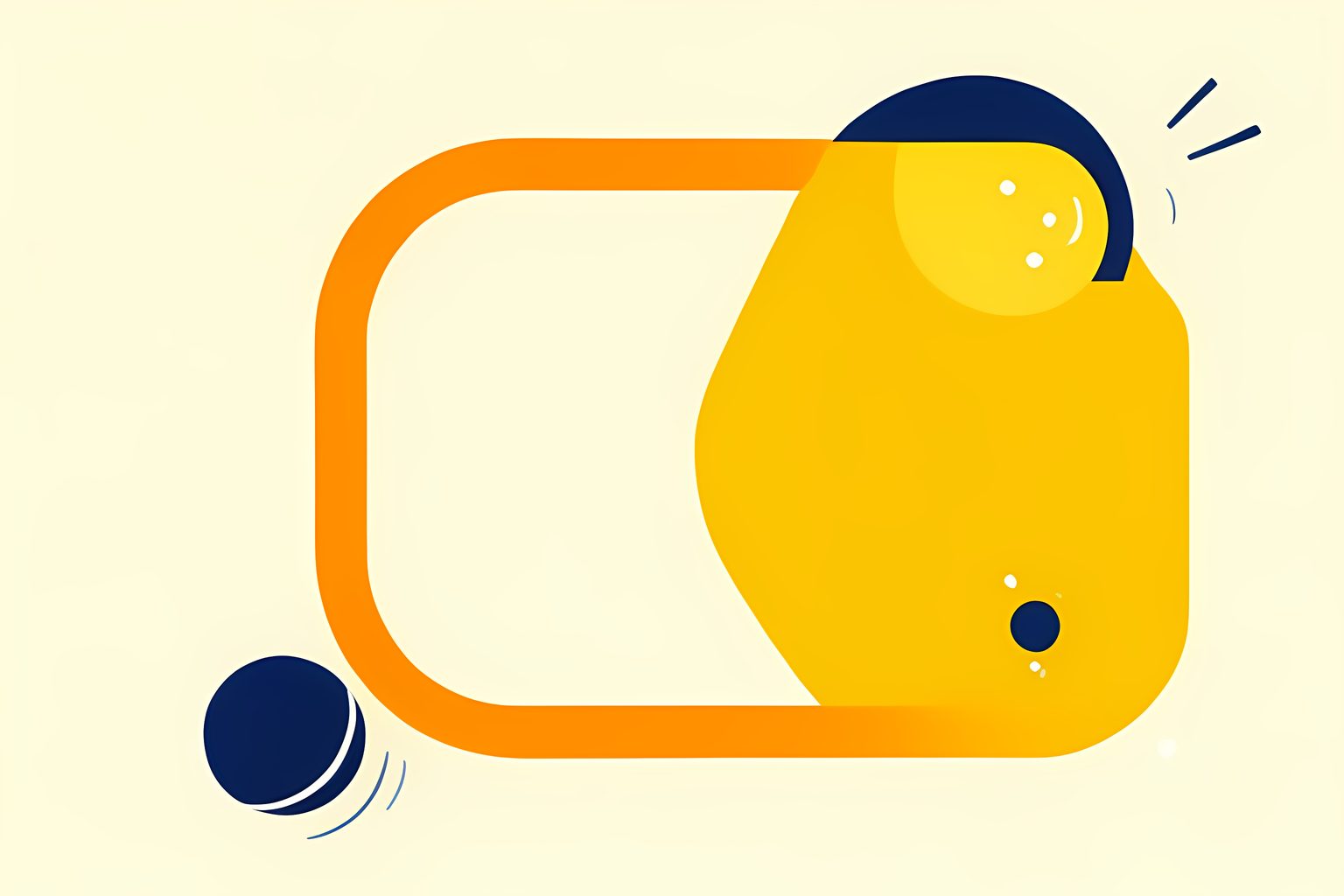 A text-free, sunny editorial illustration of a tennis ball's lively curved path changing a large empty court into a smaller, playful geometric space.