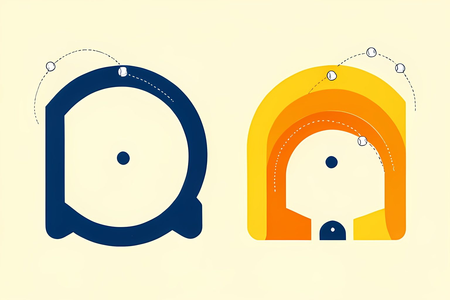 An abstract diagram of two outfield wall outlines drawn as curving bands, one smooth and unchanged, the other showing three stepped positions like tide lines.